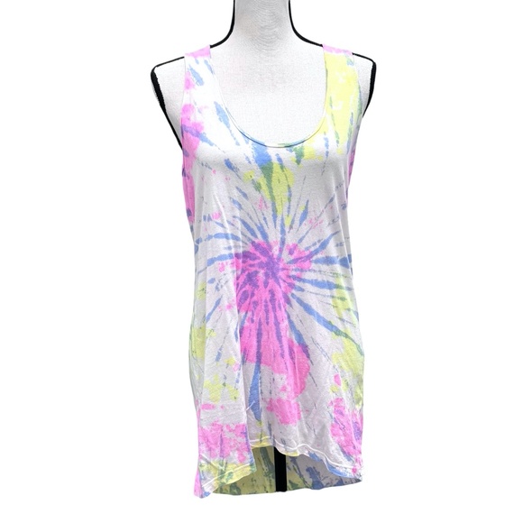 CHASER WHITE, PINK, YELLOW, BLUE TIE DYE RACERBACK TUNIC TANK TOP - Picture 1 of 11